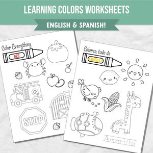 Learning Colors Coloring Pages for Kids, Fine Motor Skills, Spanish ...