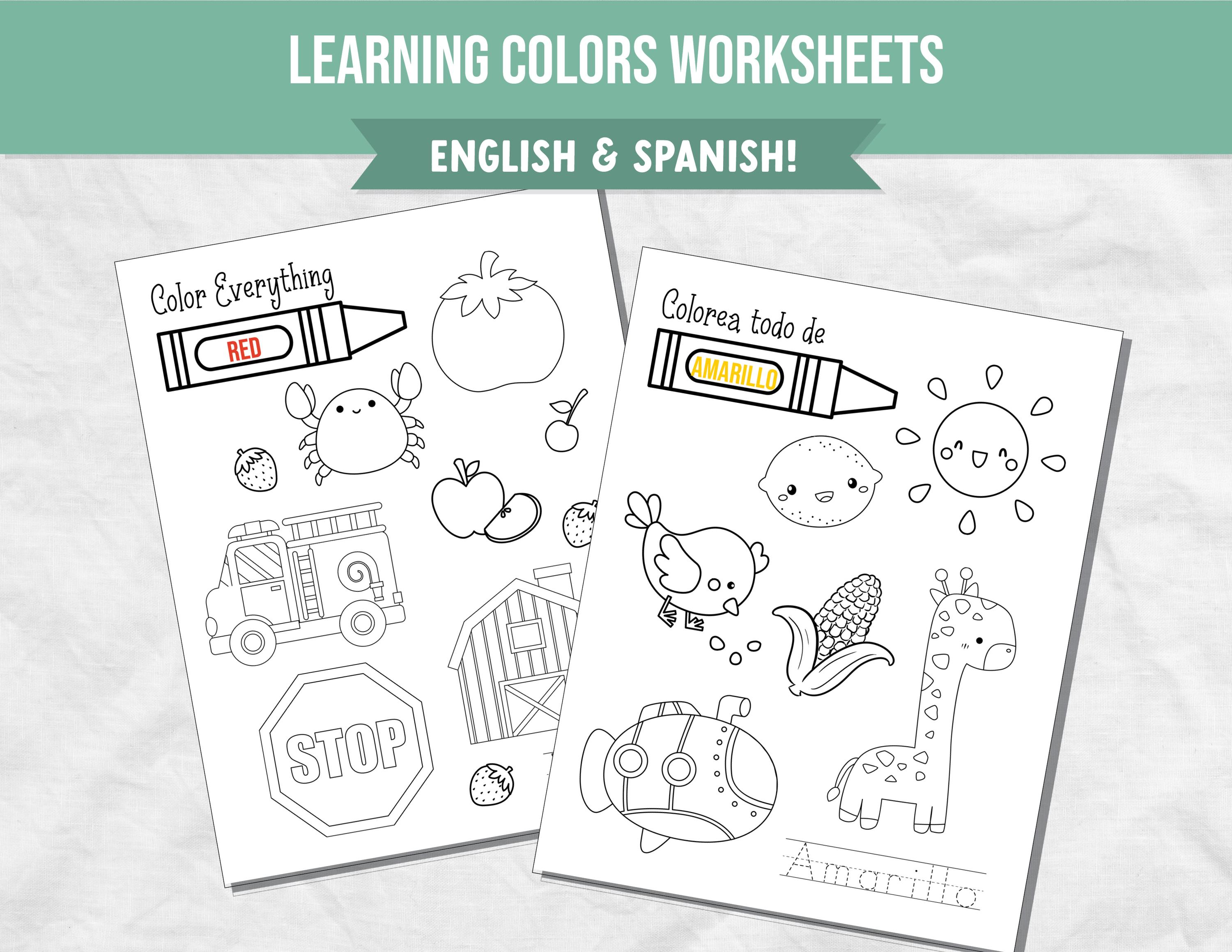Learning Colors Coloring Pages for Kids, Fine Motor Skills, Spanish ...