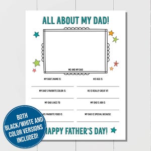 Activité tout sur les papas pour la fête des pères, activité parfaite pour la fête des pères pour les enfants, cadeaux à imprimer pour papa, carte à colorier pour papa