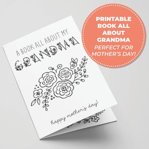 Alles über Oma druckbares Buch für Muttertag, perfekte Muttertagsaktivität für Kinder, druckbare Geschenke für Oma, Farbkarte
