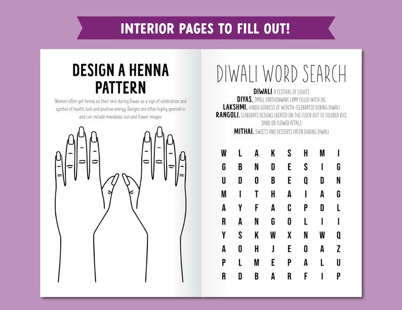 Alles über Diwali – Druckbares Buch, perfekte Diwali-Aktivität für Kinder, tolle Ergänzung zur Diwali-Dekoration, Diwali-Geschenk für Kinder Bild 5
