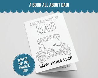 Alles über Papa druckbares Buch zum Vatertag, perfekte Vatertagsaktivität für Kinder, druckbare Golfgeschenke für Papa, bester Vater von Par