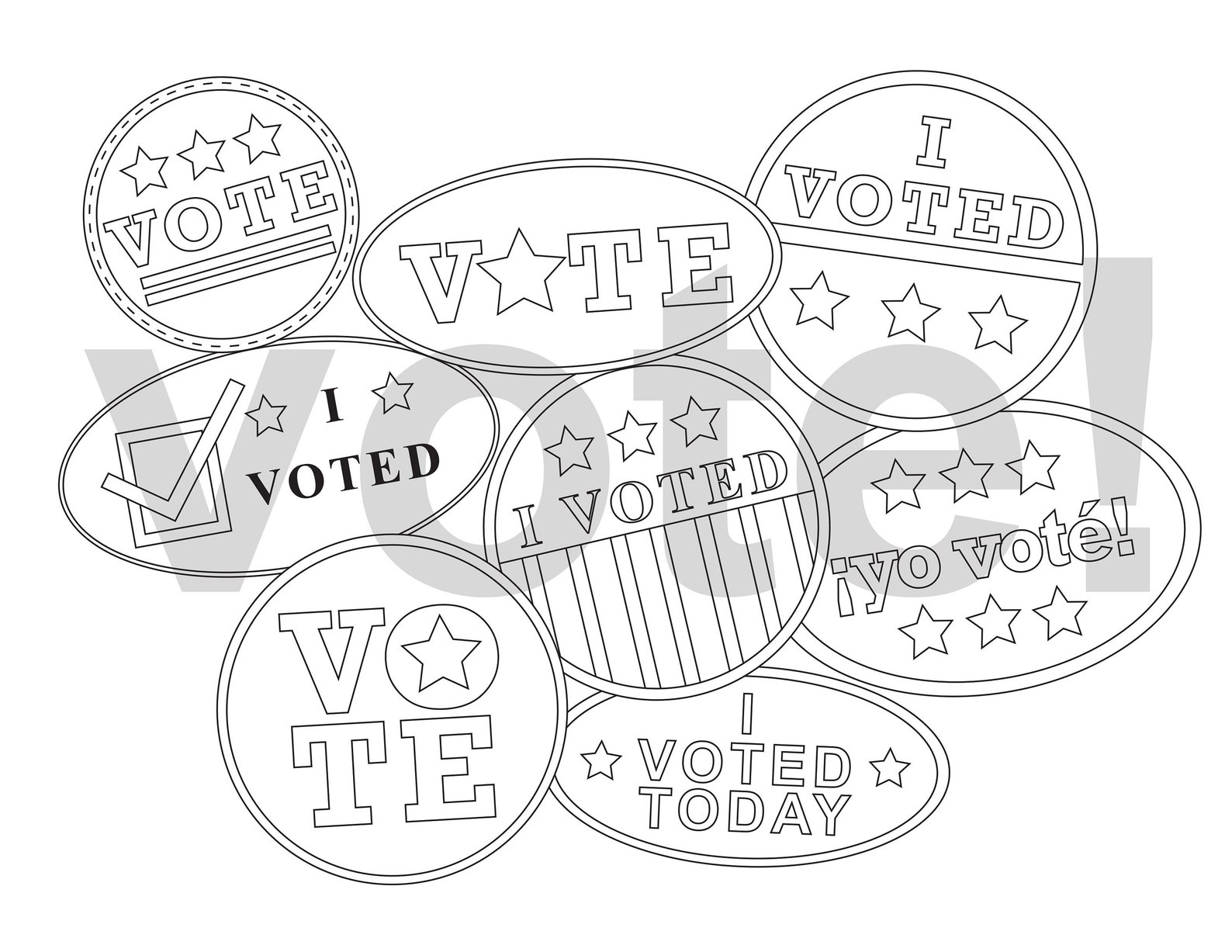 I VOTED Stickers Printable Coloring Page Etsy