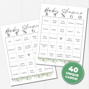 Juego de bingo para baby shower con 40 tarjetas de bingo únicas, juego de bingo para baby shower imprimible