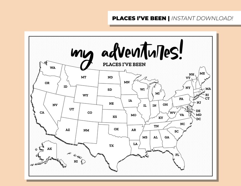 Places I've Been Map, United States Map, States I’ve Visited, My Adventures Map, Road Trip Map, Printable Map Tracker image 2