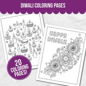 Diwali Coloring Pages Bundle - Mandalas, Diyas, and More | Printable DIY Festival of Light Coloring Sheets | Set of 20 Coloring Pages