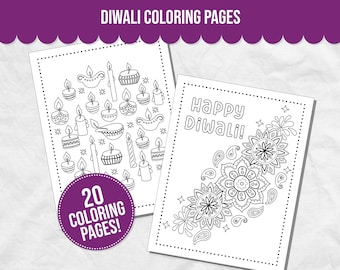 Diwali Coloring Pages Bundle - Mandalas, Diyas, and More | Printable DIY Festival of Light Coloring Sheets | Set of 20 Coloring Pages