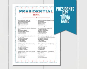 Presidents' Day Trivia Game with Presidential Trivia, Presidents' Day Game with Patriotic Trivia, US Presidents Quiz, US History Trivia
