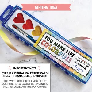 Watercolor Paint Valentine for Kids Classroom Valentine Exchange, Non-Candy Valentine, Colorful Valentine image 7