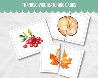 Thanksgiving Matching-Aktivität, Thanksgiving Kleinkind-Aktivität, Herbst-Matching, Montessori-Matching-Karten, Vorschul-Homeschool-Ressource