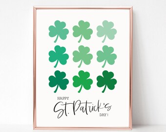 Väggkonst för St Patricks Day med Shamrock-design, digitalt konsttryck för omedelbar nedladdning, minimalistisk St. Patrick's Day-dekor i nyanser av grönt
