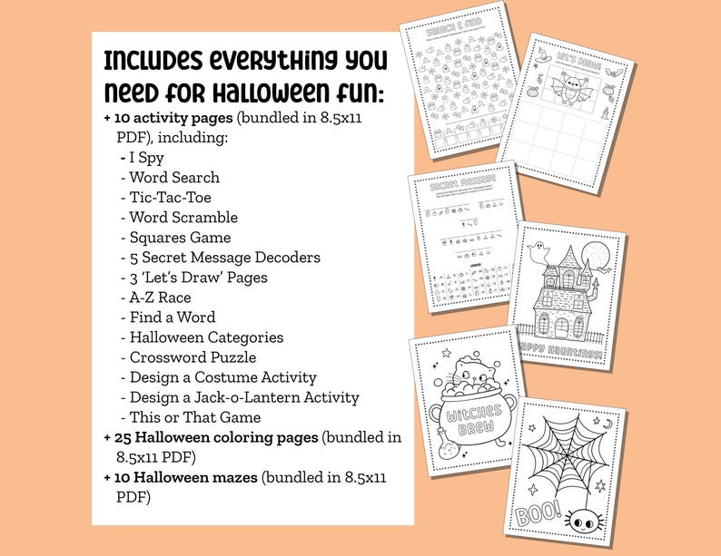 Halloween-activiteitenpagina's voor kinderen Herfstkleurplaten Kleurplaten Halloween-activiteitenbundel Afdrukbare kleurplaten afbeelding 2