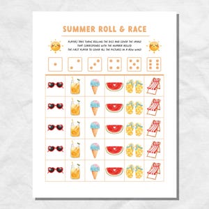 Summer Roll & Race Game, Classroom Party Dice Game for Kids, Preschool Summer Game, Classroom Counting Games, Easy Summer Activity for Kids