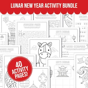 Lunar New Year Printable Activity Bundle with Coloring Pages, Word Search, Word Scramble, Games, Mazes! Chinese New Year Kids Activities