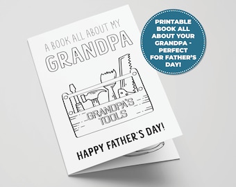 Alles over opa Afdrukbaar boek voor Vaderdag, perfecte vaderdagactiviteit voor kinderen, afdrukbare cadeaus voor opa, kleurkaart
