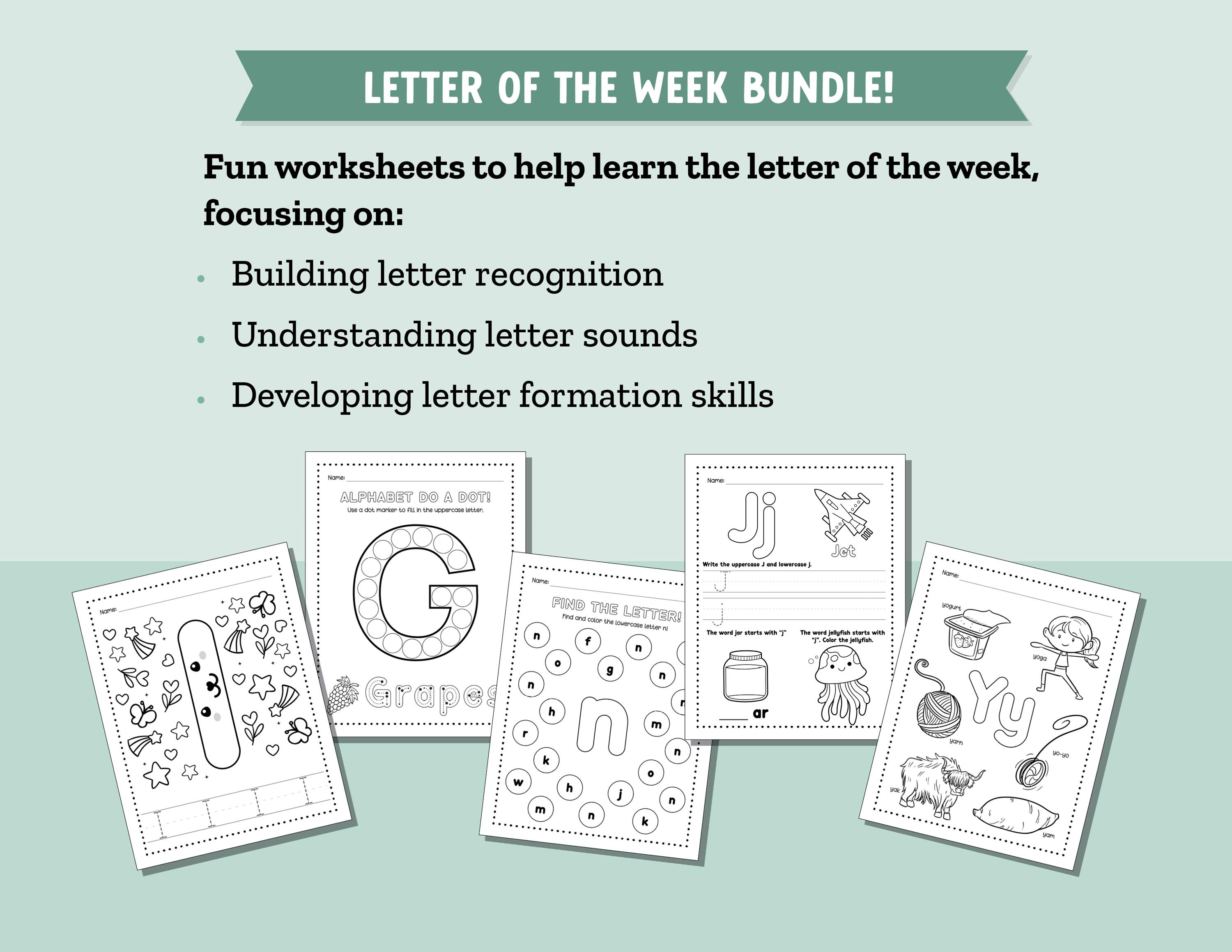 Letter of the Week Preschool Worksheet Bundle, Prewriting Worksheets to ...