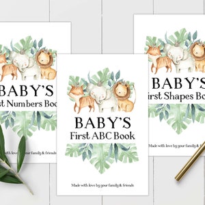 Safari Baby Shower Game Bundle including Baby&#39;s 1st ABC Book, 1st Shapes Book, 1st Numbers Book, Printable Game for Jungle Baby Shower