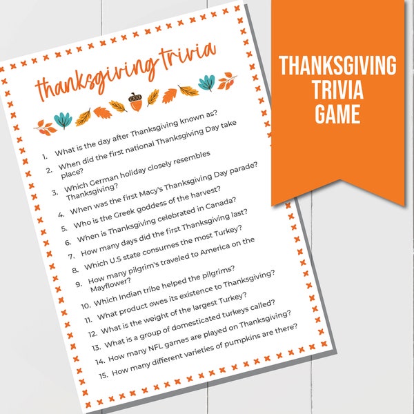 Thanksgiving Trivia Game, Fun Thanksgiving Game for Family Dinner, Pub Trivia, Thanksgiving Party Game, Trivia Night