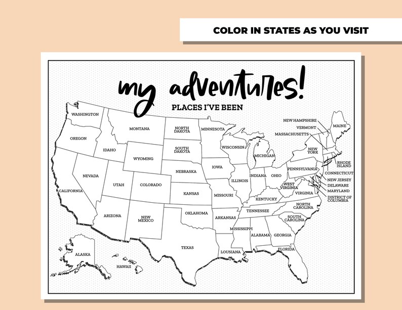Places I've Been Map, United States Map, States I’ve Visited, My Adventures Map, Road Trip Map, Printable Map Tracker image 4
