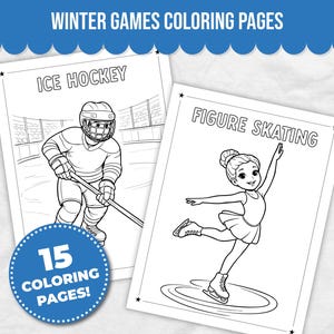 Pagine da colorare dei Giochi invernali 2026, libro da colorare invernale, foglio da colorare sugli sport invernali, pagina da colorare sul pattinaggio artistico, pagina da colorare sull'hockey