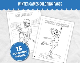 2026 Winter Games Coloring Pages, Winter Coloring Book, Winter Sports Coloring Sheet, Figure Skating Coloring Page, Hockey Coloring Page
