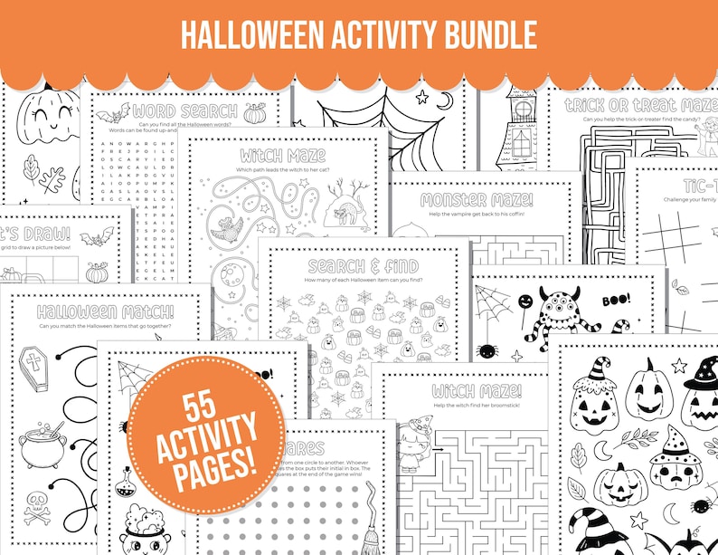 Halloween-activiteitenpagina's voor kinderen Herfstkleurplaten Kleurplaten Halloween-activiteitenbundel Afdrukbare kleurplaten afbeelding 1