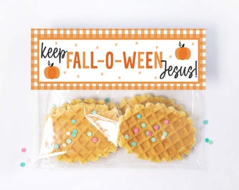 Fall-o-ween Jezus traktatie tas topper afdrukbaar, boterham traktatie topper, Hallowee traktatie tas toppers in 3 maten, Instant Download