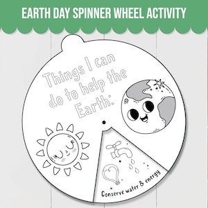 Earth Day Activities Printable, Printable Spinner Wheel Activity for Earth Day, Earth Day Preschool Activity, Earth Day Coloring Page