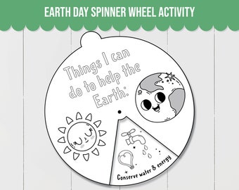 Earth Day Activities Printable, Printable Spinner Wheel Activity for Earth Day, Earth Day Preschool Activity, Earth Day Coloring Page