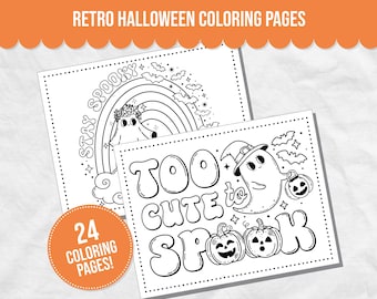 Retro Halloween Coloring Pages for Kids - 24 Groovy and Spooky Coloring Sheet Bundle