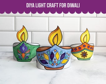 Bastelvorlage für eine Diya-Lichterkette zum Ausdrucken – die perfekte Diwali-Aktivität für Kinder, eine tolle Ergänzung zur Diwali-Dekoration und ein ideales Diwali-Geschenk für Kinder.