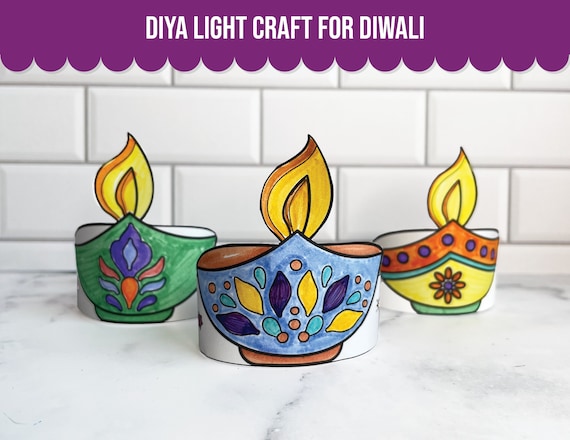 Printable Diya Light Craft for Diwali, Perfect Diwali activity for Kids, Great addition to your Diwali decor, Diwali Gift for Kids