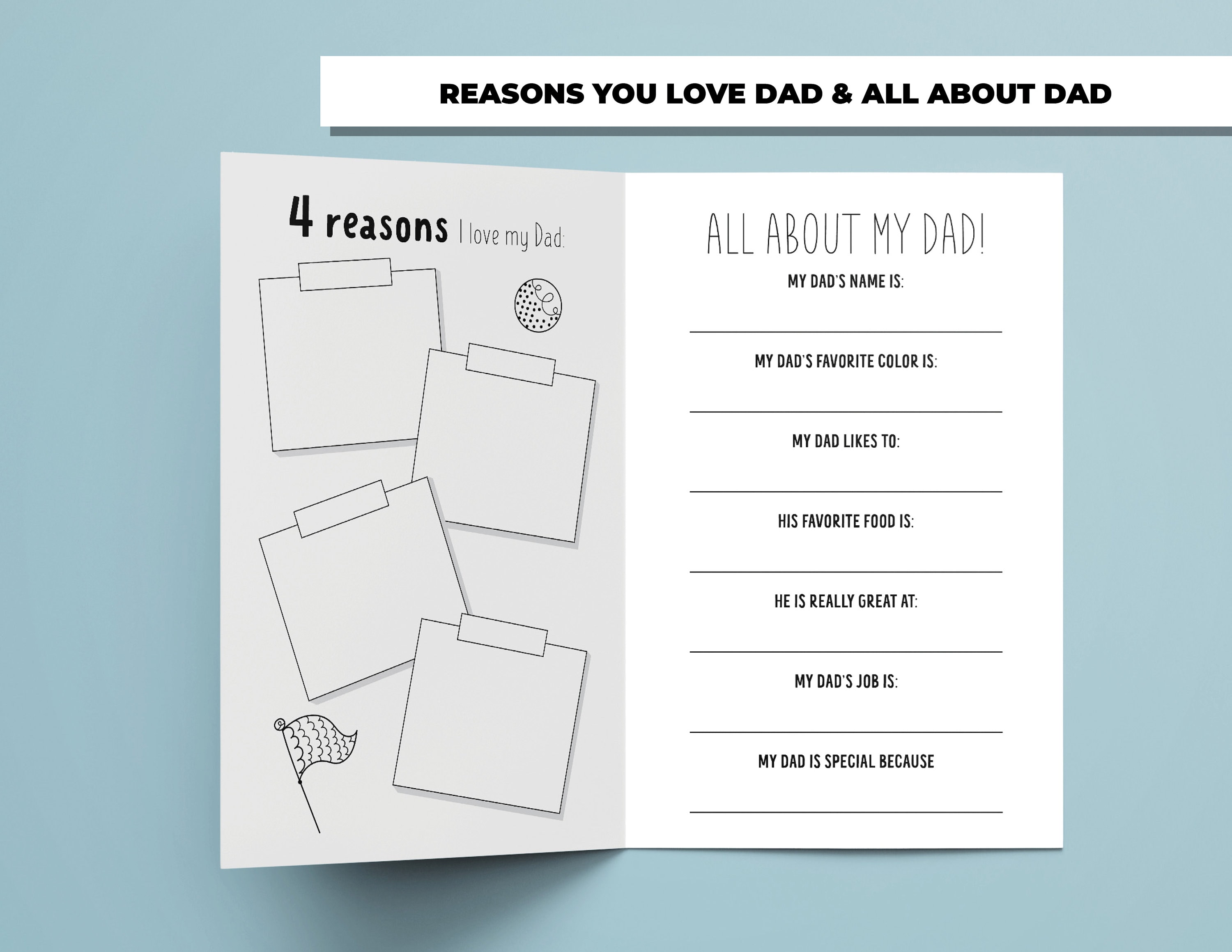 All About Dad Printable Book, Dad Birthday Gift From Kids, Perfect ...