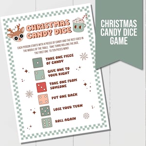 Jogo de dados de doces de Natal retrô, jogo de Natal divertido para festa de escritório, jogo de Natal para crianças, jogos de Natal para crianças, jogo de festa de Natal