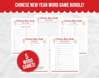 Chinese New Year Word Search, Chinese New Year Word Games for Lunar New Year Party, Word Scramble, Word Game Bundle, New Year Classroom Game