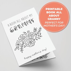 Livre imprimable Tout sur la grand-mère pour la fête des mères, activité parfaite pour la fête des mères pour les enfants, cadeaux à imprimer pour grand-mère, carte à colorier