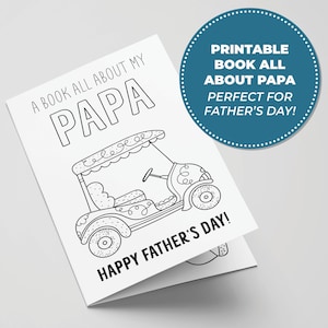 Libro stampabile "Tutto su Papa" per la festa del papà, attività perfetta per la festa del papà per bambini, regali di golf stampabili per papà, "Miglior papà secondo Par"