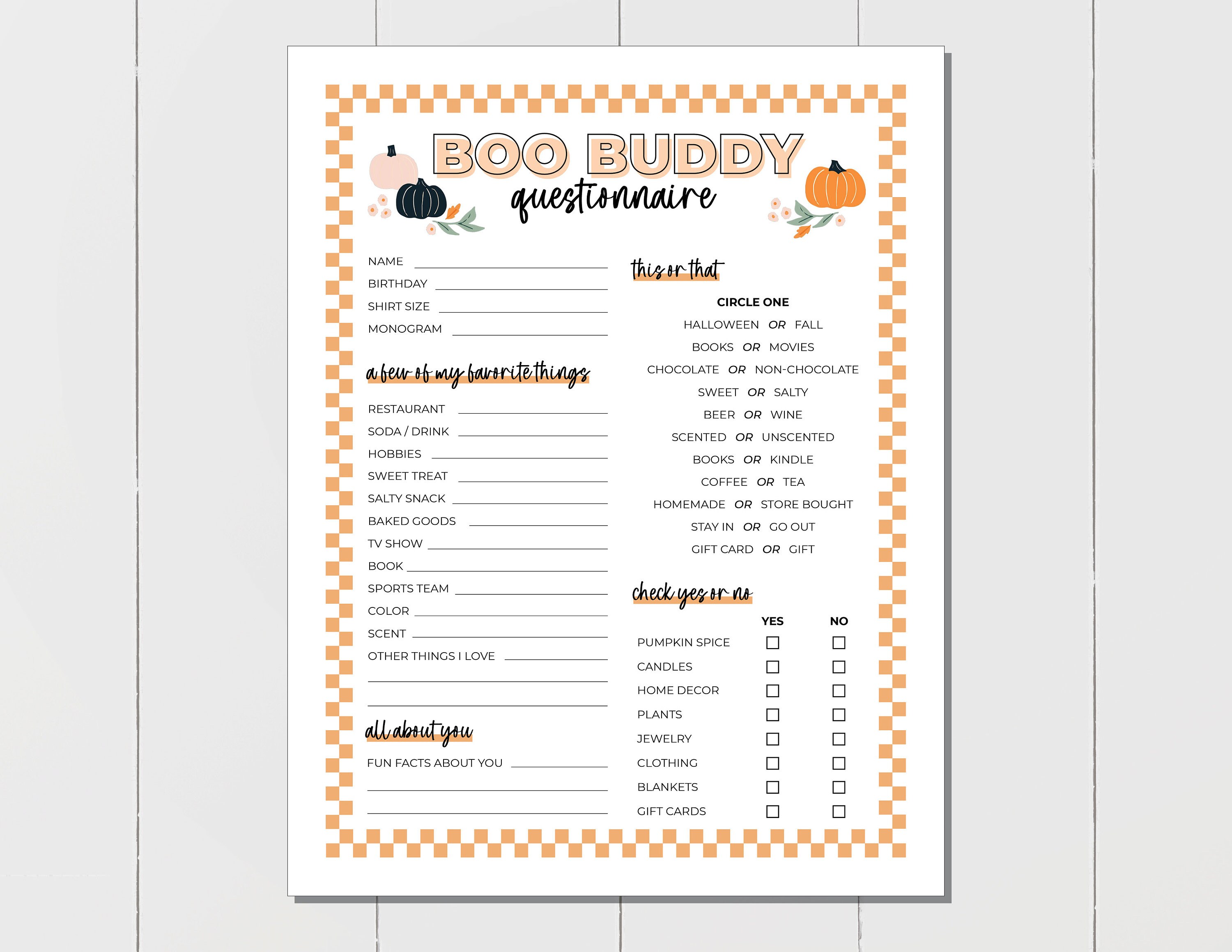 Halloween Boo Buddy Questionnaire, Fall Gift Exchange Survey and ...