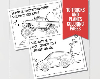 Construction Truck Coloring Pages for Valentines Day, Valentine's Day Kids Activity, Valentine Party, Valentines Day Coloring Pages for Boys