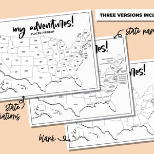 Places I've Been Map, United States Map, States I’ve Visited, My Adventures Map, Road Trip Map, Printable Map Tracker image 3