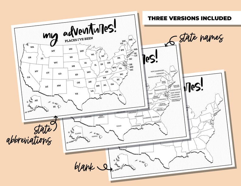 Places I've Been Map, United States Map, States I’ve Visited, My Adventures Map, Road Trip Map, Printable Map Tracker image 3