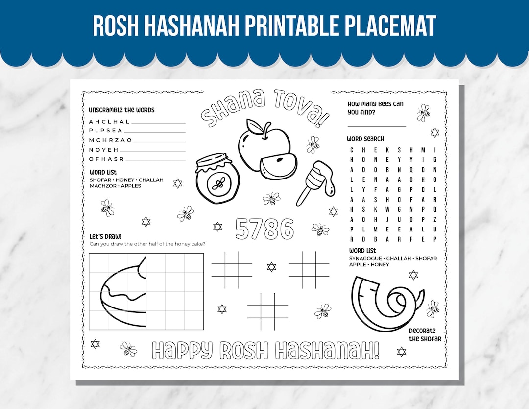 Rosh Hashanah Coloring Activity Placemat Printable to Celebrate the ...