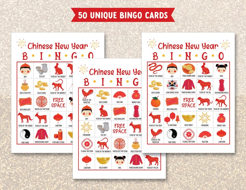 Chinese New Year BINGO Game, Printable Game for Classroom Activity, Lunar New Year Bingo Game for Kids, Bingo Cards for Chinese New Year image 3