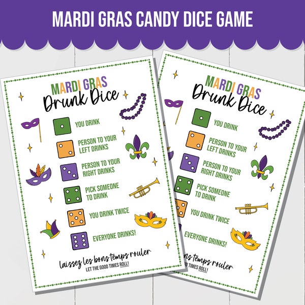 Mardi Gras Drunk Dice Game, Mardi Gras Party Game, Office Party Game, Mardi Gras Drinking Game for Adults, Mardi Gras Party Game