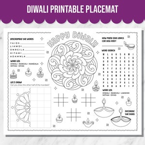 Diwali Coloring Page Placemat Activity for Kids Diwali Celebration, Kids Activity for Diwali Party to Celebrate the Festival of Lights!
