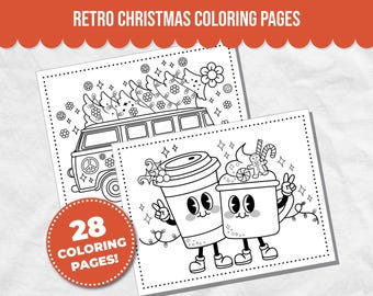 Retro Christmas Coloring Pages for Kids - 28 Groovy and Festive Coloring Sheet Bundle