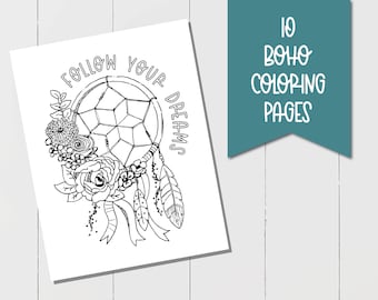Boho Coloring Pages, Digital Coloring Book, Rainbow Coloring Page, Procreate Coloring Page, Instant Download, Adult Coloring Pages