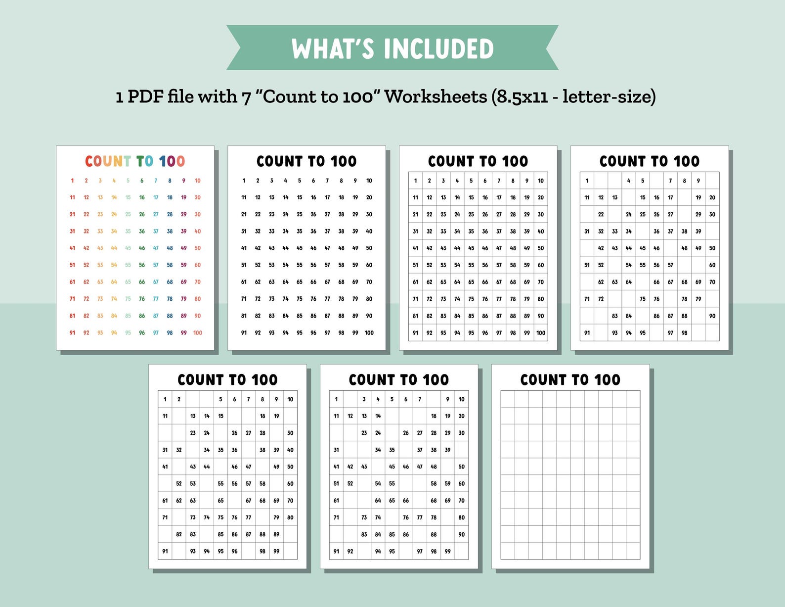 Count to 100 Math Worksheets, Learn to Count Number Chart Worksheets ...