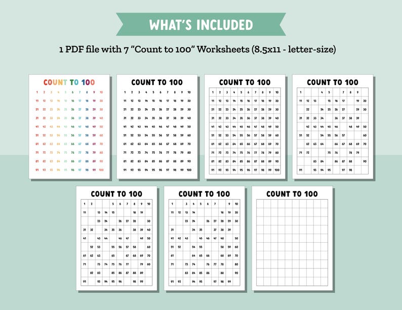 Count to 100 Math Worksheets, Learn to Count Number Chart Worksheets ...
