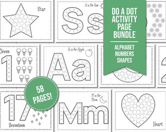 Do-A-Dot Activity Page Bundle with Alphabet, Numbers and Shape Dot Worksheets, Perfect for Toddler Activity